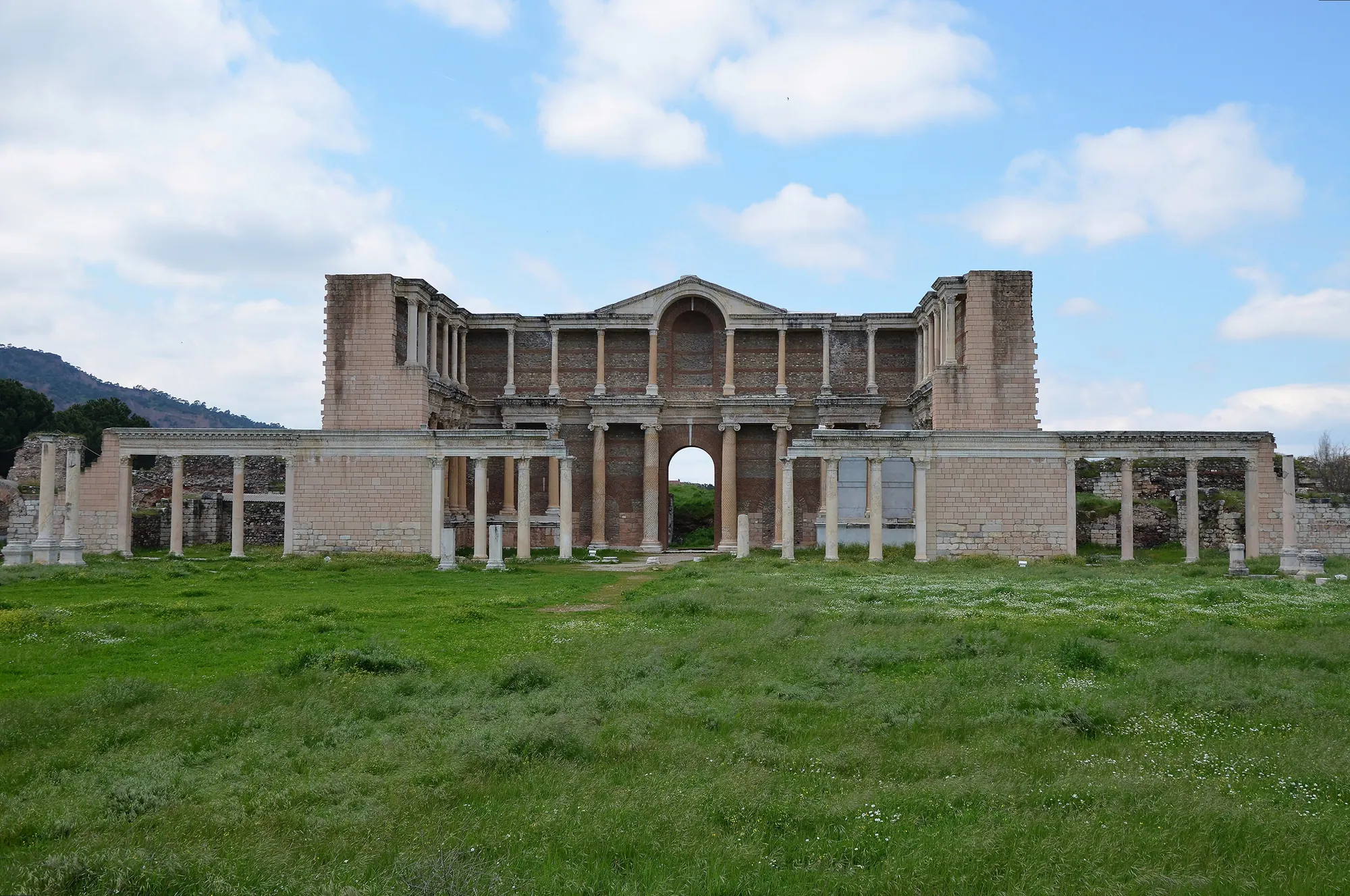 Monumental ancient columns and gymnasium court at Sardis